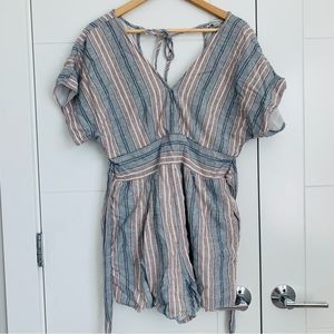 American Eagle L Striped Romper Wrap Open Back
